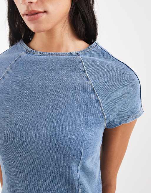 ASOS DESIGN bodycon klänning i denim med raglanärmar och stone wash i minilängd, 2 av 4