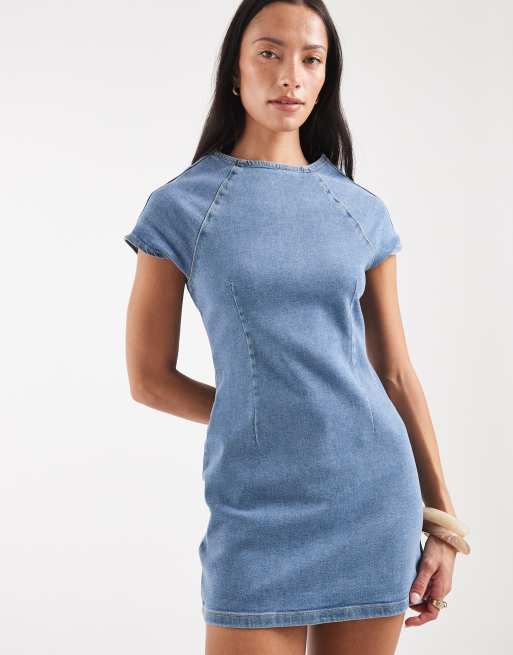 ASOS DESIGN bodycon klänning i denim med raglanärmar och stone wash i minilängd, 3 av 4