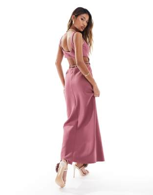 ASOS DESIGN - Bodycon-Maxikleid in Rosé mit eckigem Ausschnitt und Riemendetail am Rücken-Rosa