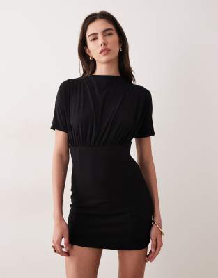 ASOS DESIGN bodycon mini dress with short batwing sleeves in black