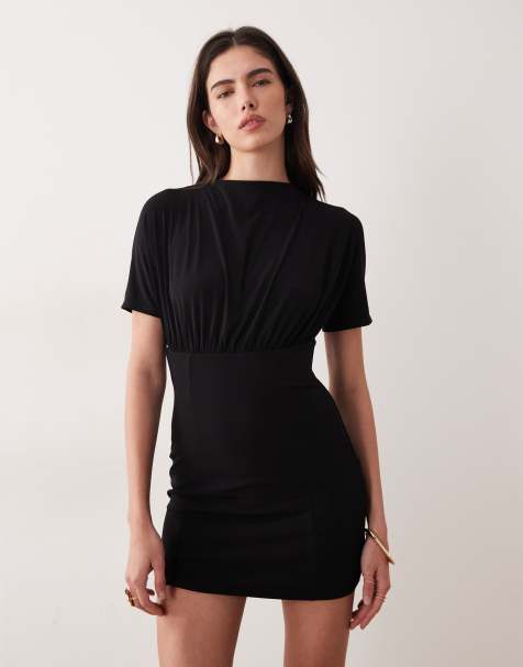 ASOS DESIGN bodycon mini dress with short batwing sleeves in black - view 1