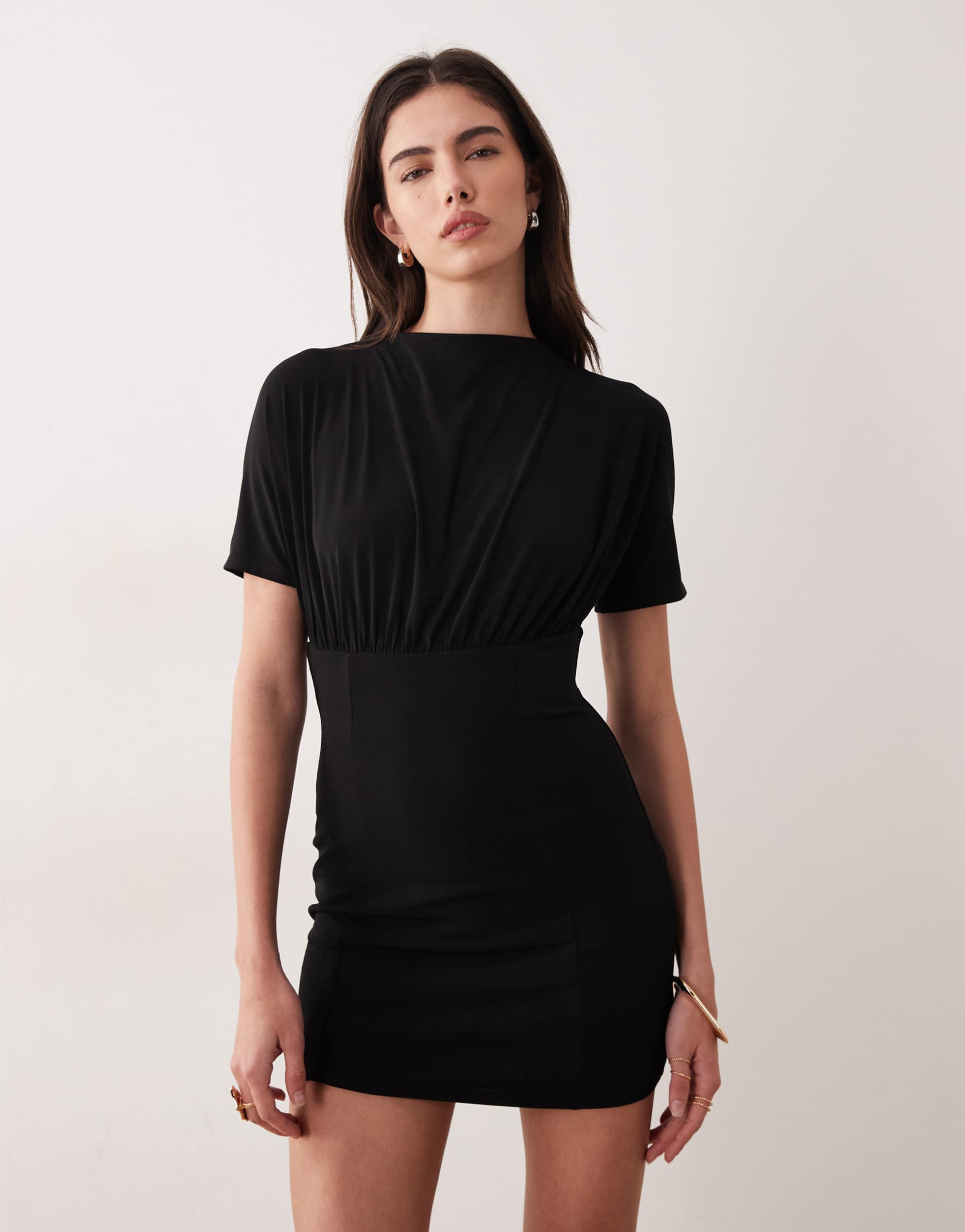 asos design bodycon mini dress with short batwing sleeves in black
