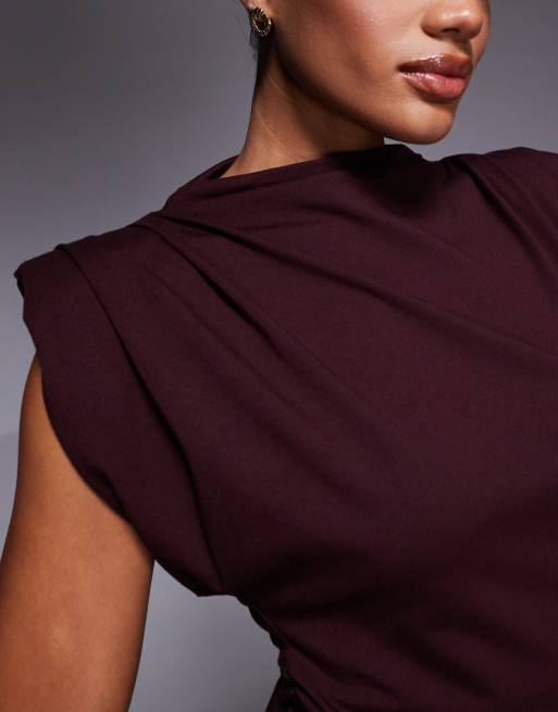 ASOS DESIGN - Bodycon mini jurk met schoudervulling in chocoladebruin, 2 van 4