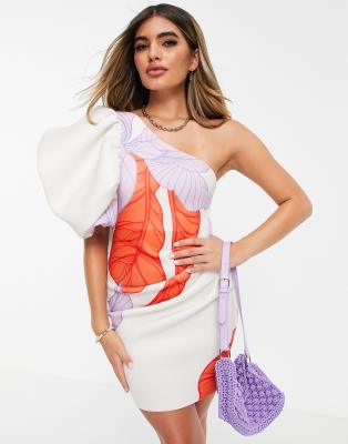 ASOS DESIGN - Bodycon-minikjole med enkelt boble-ærme i abstrakt blomstermønster
