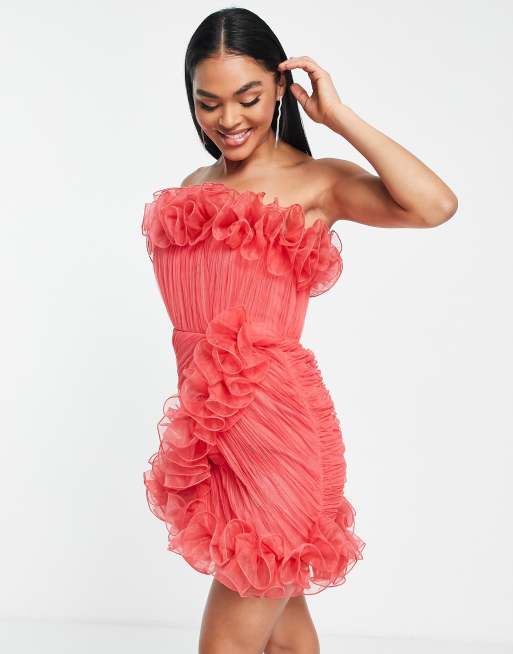 Ruffled shop mesh gown