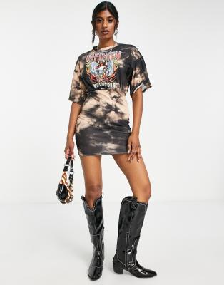 ASOS DESIGN bodycon t-shirt dress with oversized top in tie dye print with graphic