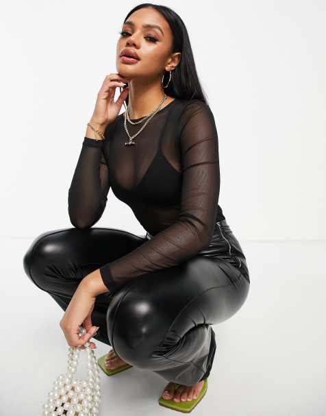 ASOS DESIGN - Bodystocking med lange ærmer i sort mesh - BLACK - view 1