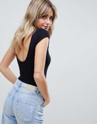 ASOS DESIGN  Czarne body z krótkim r?kawem kimonowym i odkrytymi plecami-Czarny Czarny
