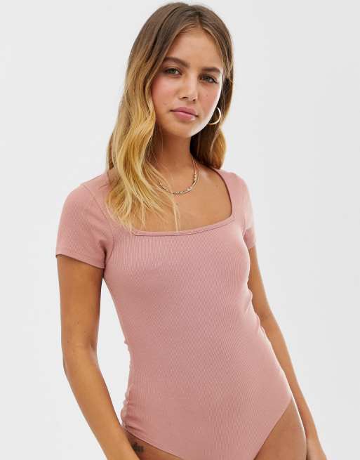 ASOS DESIGN - Bodysuit rosa con scollo quadrato e maniche ad aletta, 3 di 4