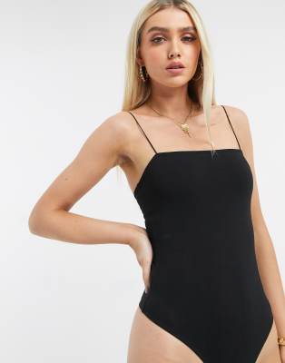 black spaghetti strap bodysuit