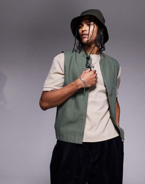 ASOS DESIGN - Bodywarmer in kaki met wassing - view 1