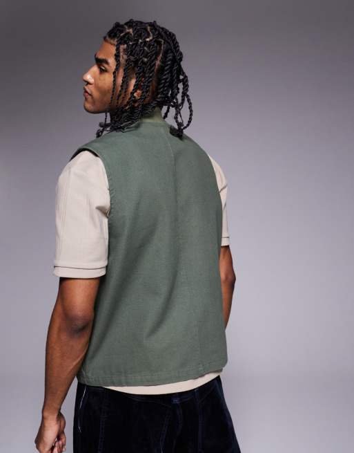 ASOS DESIGN - Bodywarmer in kaki met wassing, 3 van 4
