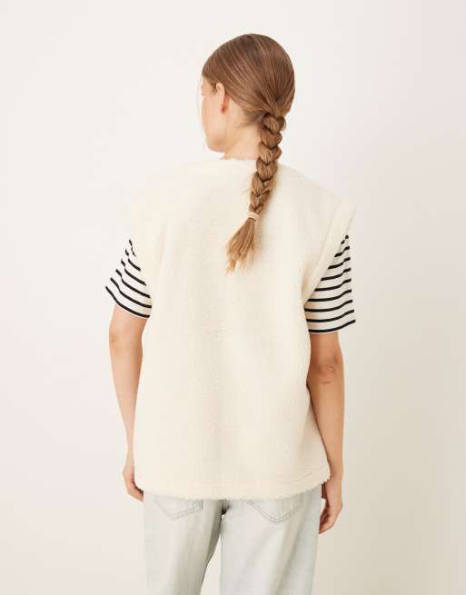 ASOS DESIGN - Bodywarmer van borg-fleece in crème, 3 van 4