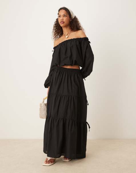 ASOS DESIGN boho bardot top in black co ord - view 1