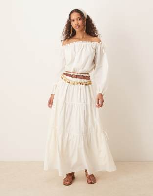 ASOS DESIGN boho bardot top in ecru co ord - CREAM - view 1
