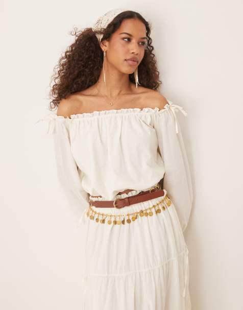 ASOS DESIGN boho bardot top in ecru co ord - view 1