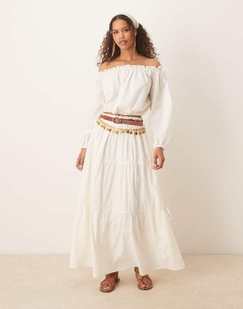 ASOS DESIGN boho bardot top in ecru set - view 1