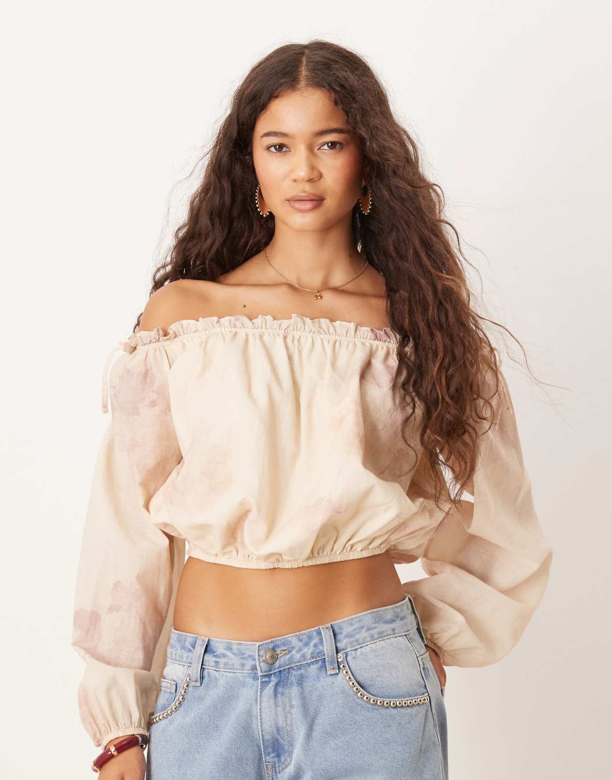 ASOS DESIGN boho bardot top in floral co ord