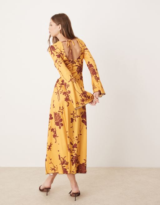 Mustard floral print dress best sale