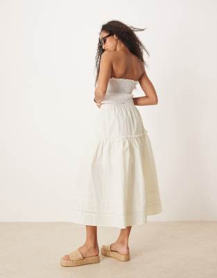 Asos Design Boho Midi Skirt With Embroidered Hem In White