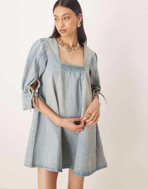 ASOS DESIGN – Boho – Mini-Jeanskleid mit Umschlagbündchen - view 1