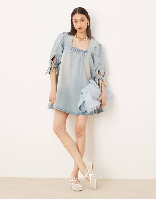 ASOS DESIGN – Boho – Mini-Jeanskleid mit Umschlagbündchen, 2 von 4