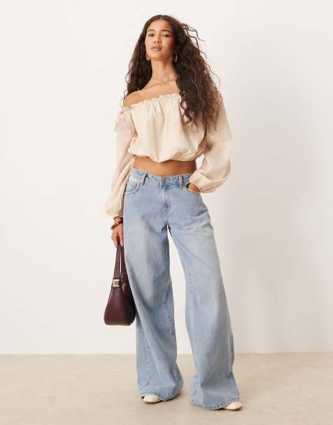 ASOS DESIGN – Boho-Oberteil mit Carmen-Ausschnitt und buntem Blumenmuster, Kombiteil - view 1