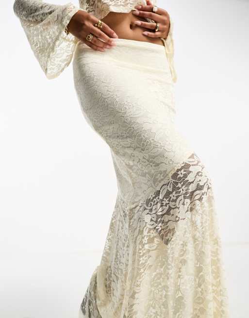 ASOS DESIGN prarie tiered lace maxi skirt in cream