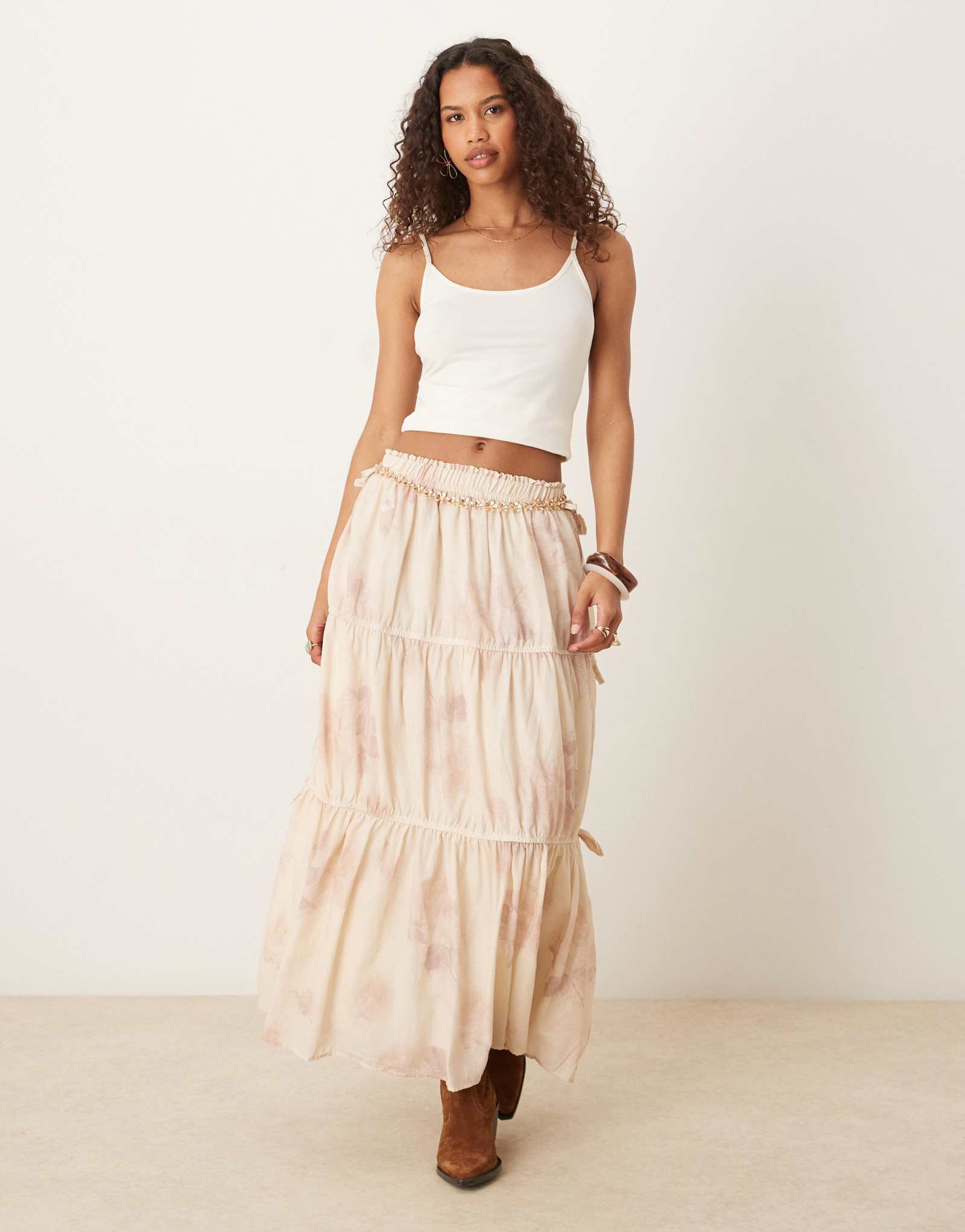 Макси-юбка ASOS DESIGN в стиле бохо с завязками по бокам и цветочным принтом