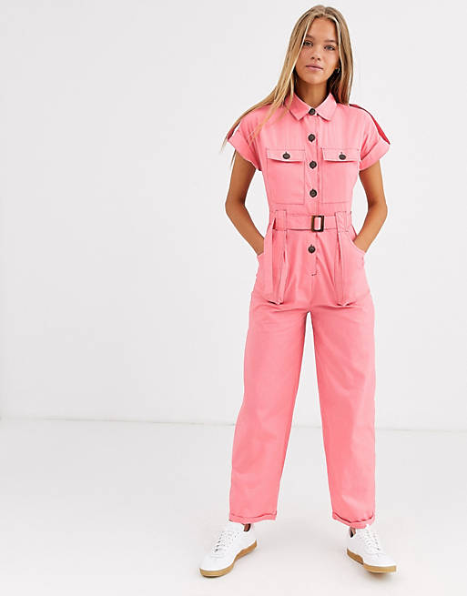 ASOS DESIGN boiler jumpsuit with pockets and button detail