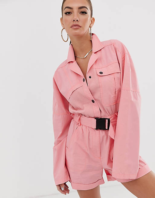 ASOS DESIGN boiler playsuit with neon stitching