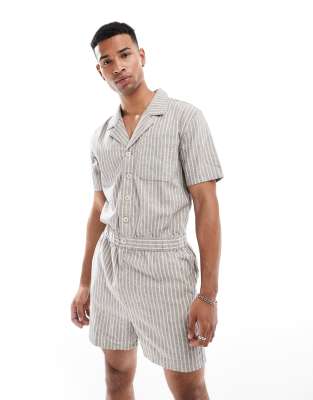 boilersuit in blue and white stripe with elastic waist-Multi