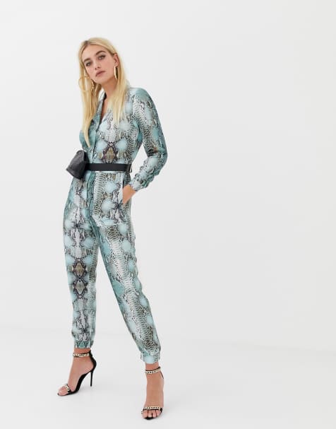 ASOS DESIGN boilersuit in snake animal print