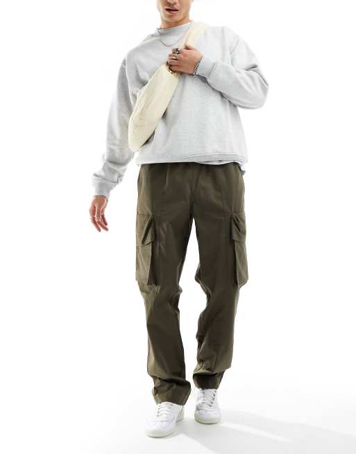 ASOS DESIGN – Bojówki baggy z elastyczną talią z materiału ripstop w kolorze khaki