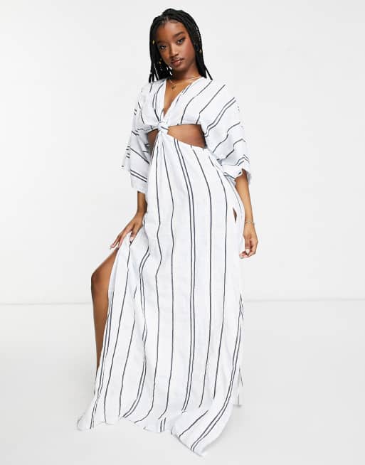 fitted lace wedding dress Bold Striped Colorblock Maxi Dress | Vertical Stripe Puff Sleeve Maxi Dress main image 1