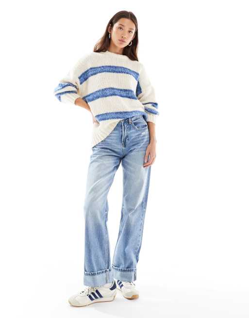 ASOS DESIGN bold striped crew neck jumper in blue and white, 2 of 4