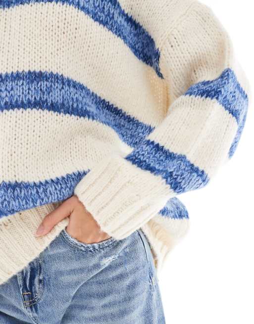 ASOS DESIGN bold striped crew neck jumper in blue and white, 4 of 4