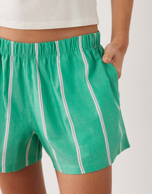 ASOS DESIGN bold striped pajama boxer shorts in green, 4 of 5
