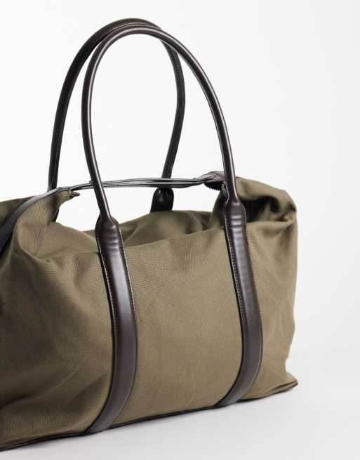 ASOS DESIGN - bolsa de viaje de lona caqui con asas marrones en contraste, 4 de 4