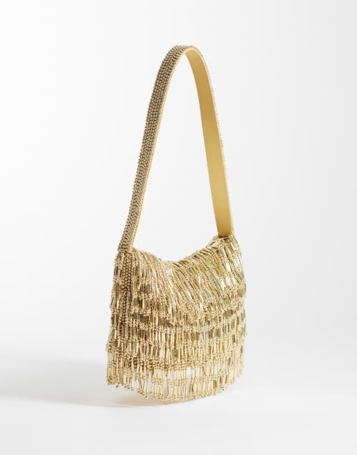 ASOS DESIGN - Bolso de hombro dorado con flecos de abalorios, 4 de 4