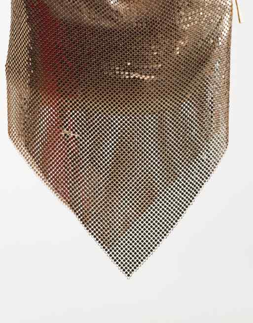 ASOS DESIGN bolso de hombro drapeado de cota de malla en dorado pálido, 4 de 4