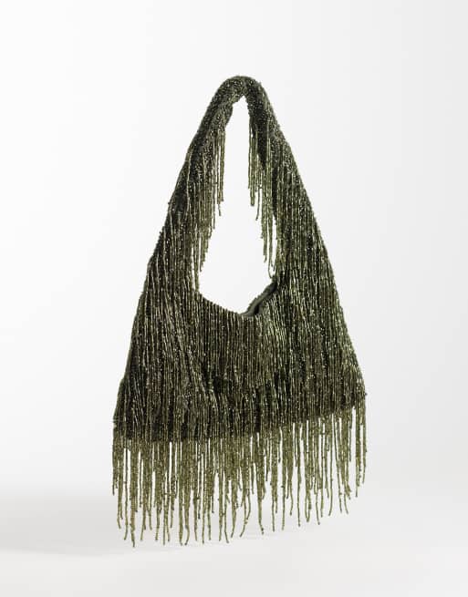 ASOS DESIGN - Bolso de hombro verde con adornos y flecos premium, 4 de 4