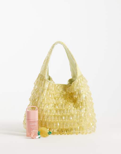 ASOS DESIGN - Bolso de mano amarillo con diseño de cuentas colgantes, 2 de 4