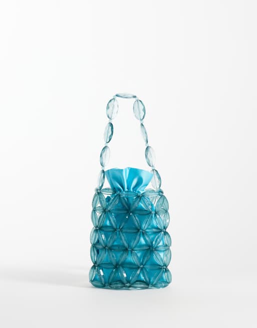 ASOS DESIGN - bolso de mano tipo bucket con abalorios en verde azulado