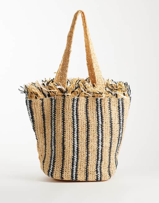 ASOS DESIGN - Bolso tote a rayas de colores con ribete de flecos