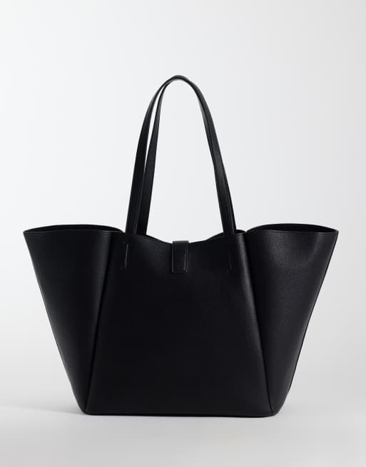 ASOS DESIGN - bolso tote con asas aladas y detalle de cierre en negro, 4 de 4