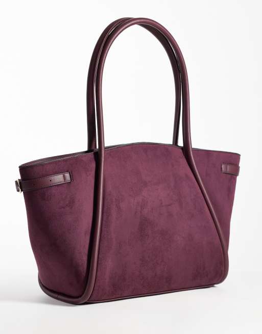 ASOS DESIGN - bolso tote de ante sintético con cinturón en burdeos, 4 de 4