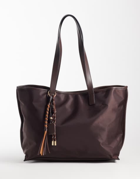 ASOS DESIGN - bolso tote de nailon con charm desmontable en chocolate - view 1