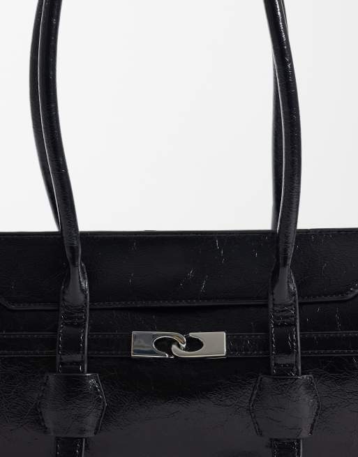 ASOS DESIGN - bolso tote negro con detalle de cierre y asa con cinturón, 3 de 4