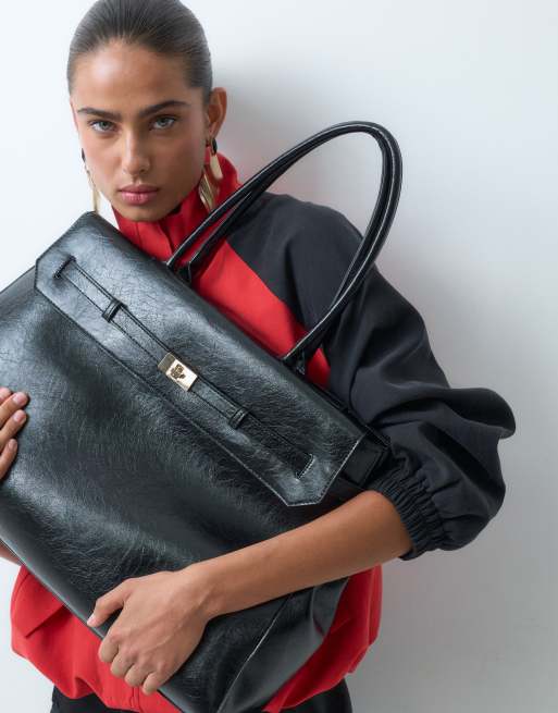 ASOS DESIGN - Bolso tote XL con hebilla en negro, 3 de 4